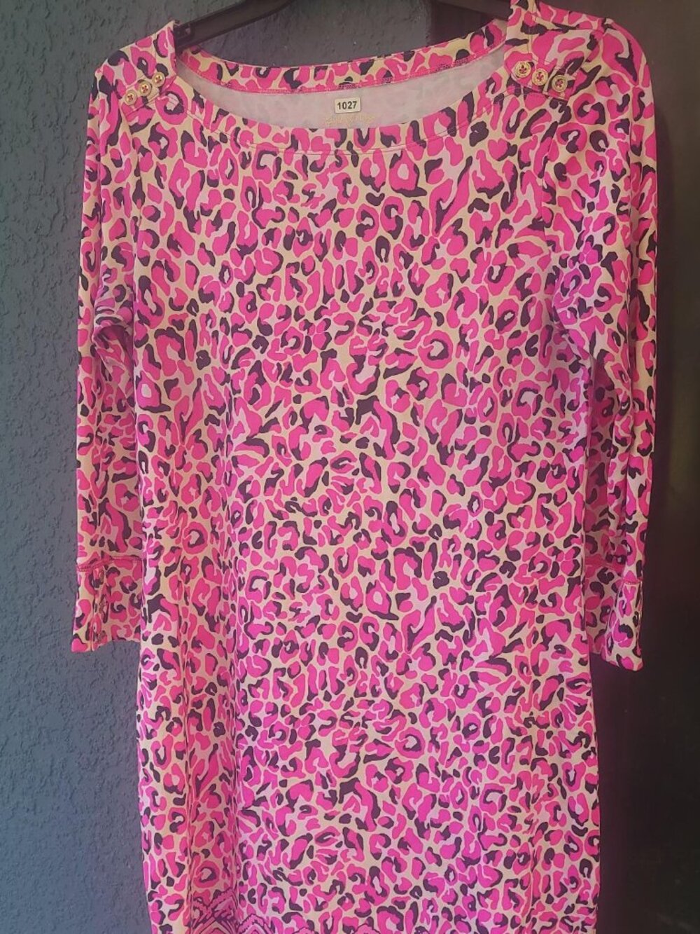 Lilly Pulitzer Llla Dress Multi Jam Out Pink Leopard Gold Button Mini Dress